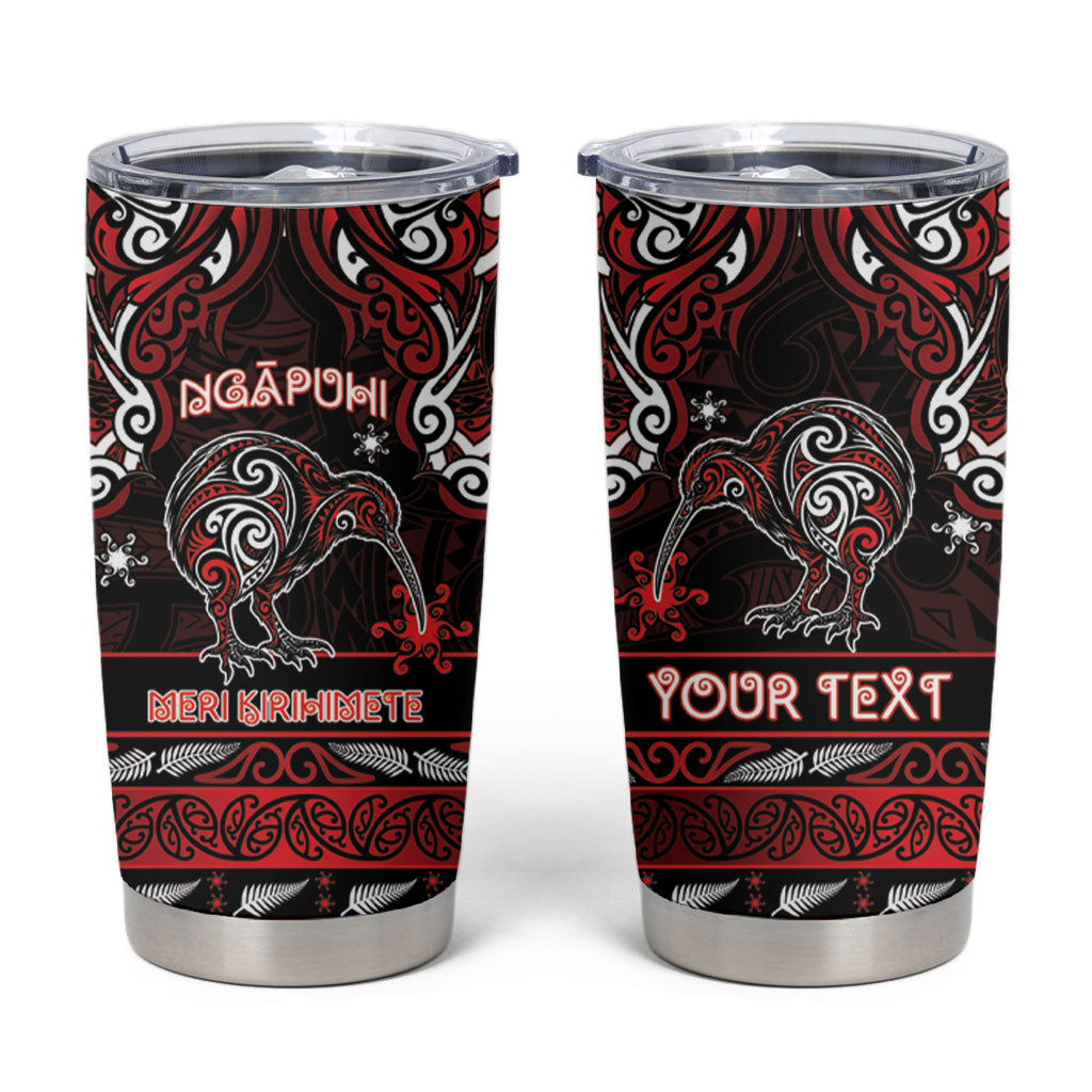 Personalised Ngapuhi Aotearoa Meri Kirihimete Tumbler Cup Maori Kiwi Bird Silver Fern Koru Pattern