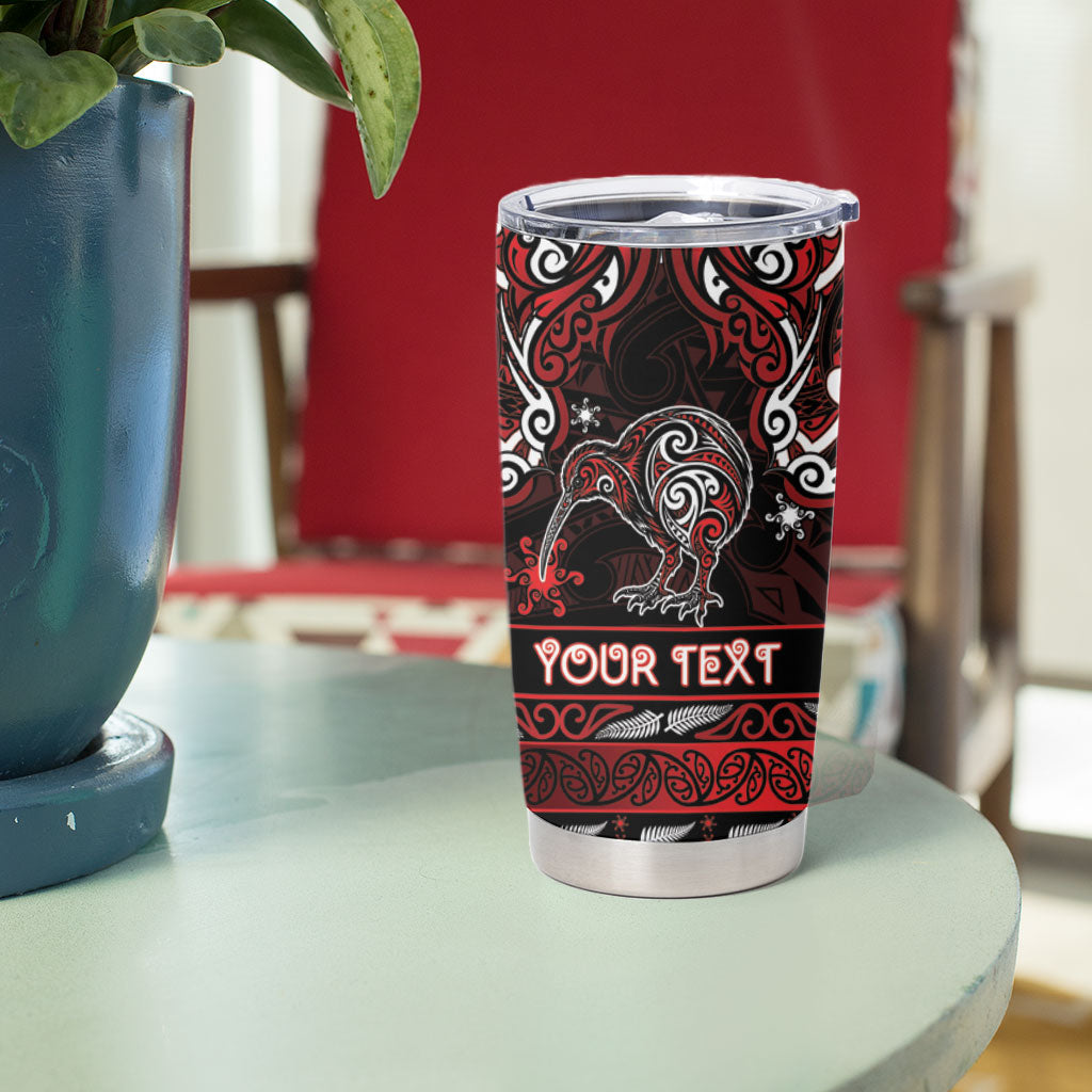 Personalised Ngapuhi Aotearoa Meri Kirihimete Tumbler Cup Maori Kiwi Bird Silver Fern Koru Pattern