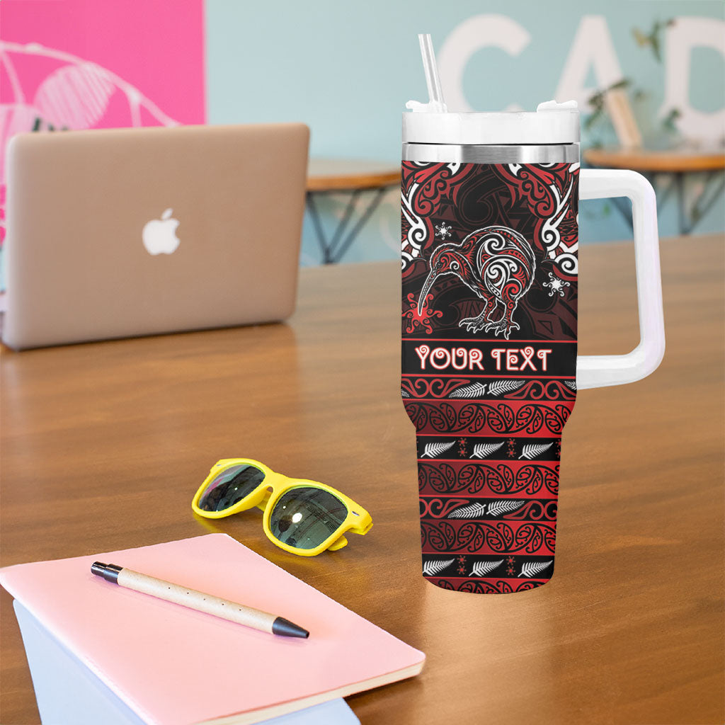 Personalised Ngapuhi Aotearoa Meri Kirihimete Tumbler With Handle Maori Kiwi Bird Silver Fern Koru Pattern