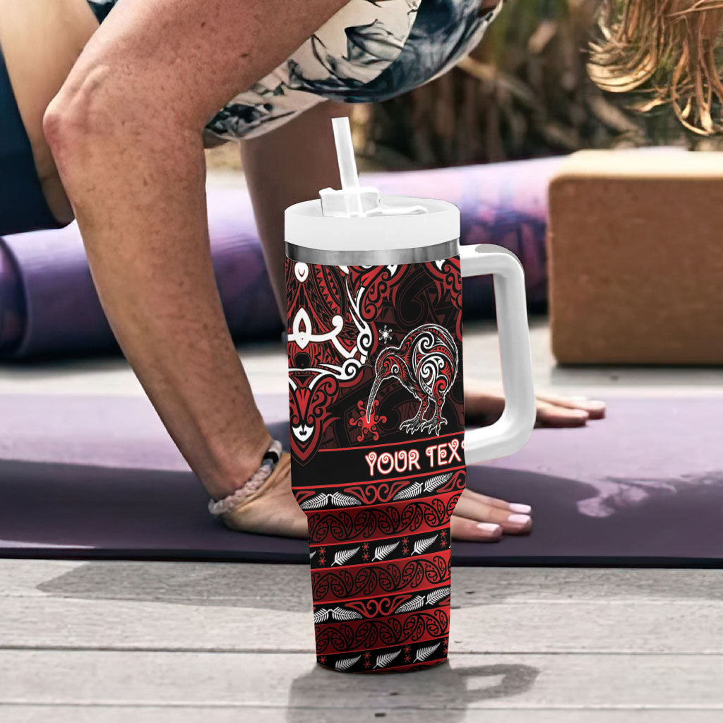 Personalised Ngapuhi Aotearoa Meri Kirihimete Tumbler With Handle Maori Kiwi Bird Silver Fern Koru Pattern