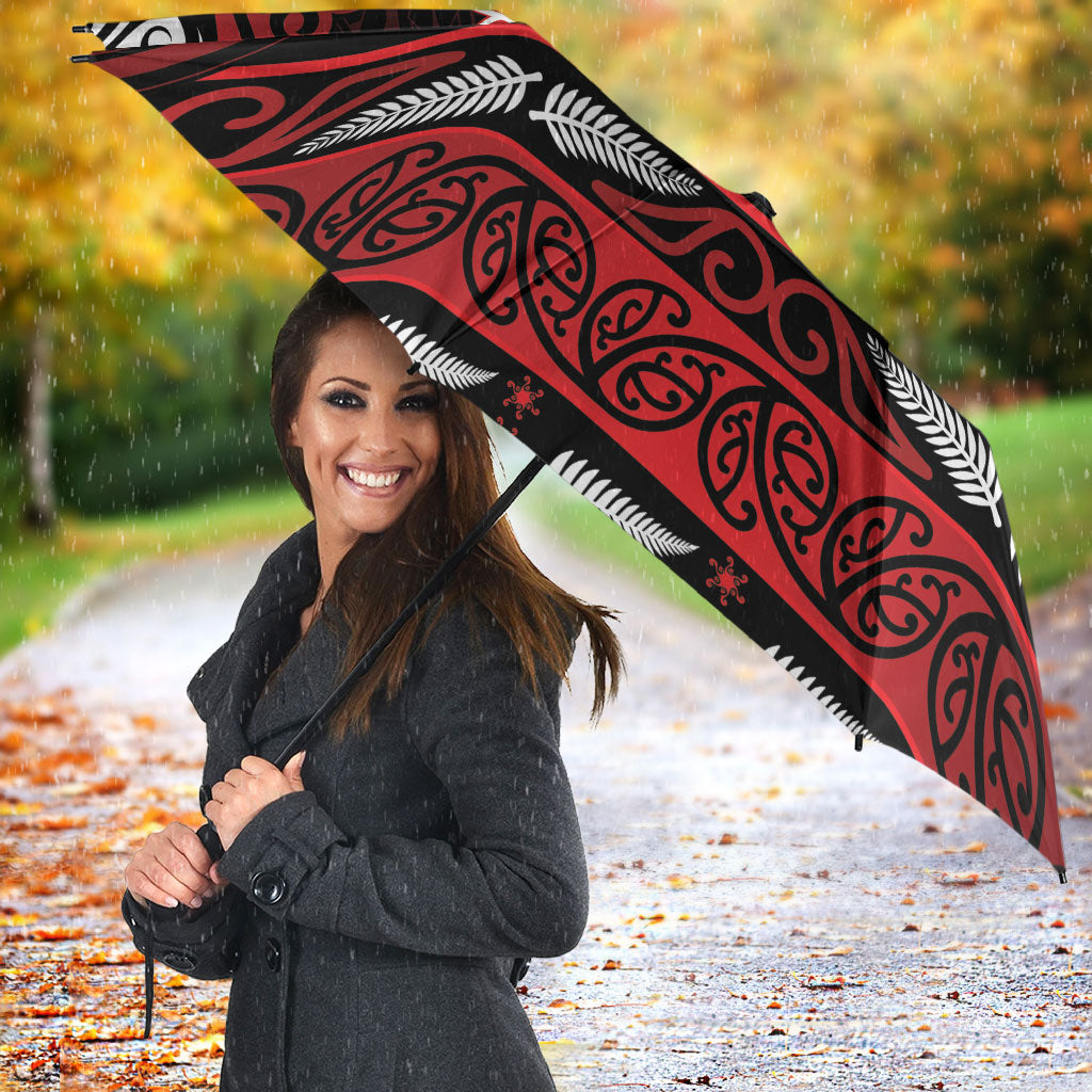 Ngapuhi Aotearoa Meri Kirihimete Umbrella Maori Kiwi Bird Silver Fern Koru Pattern