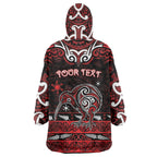 Personalised Ngapuhi Aotearoa Meri Kirihimete Wearable Blanket Hoodie Maori Kiwi Bird Silver Fern Koru Pattern