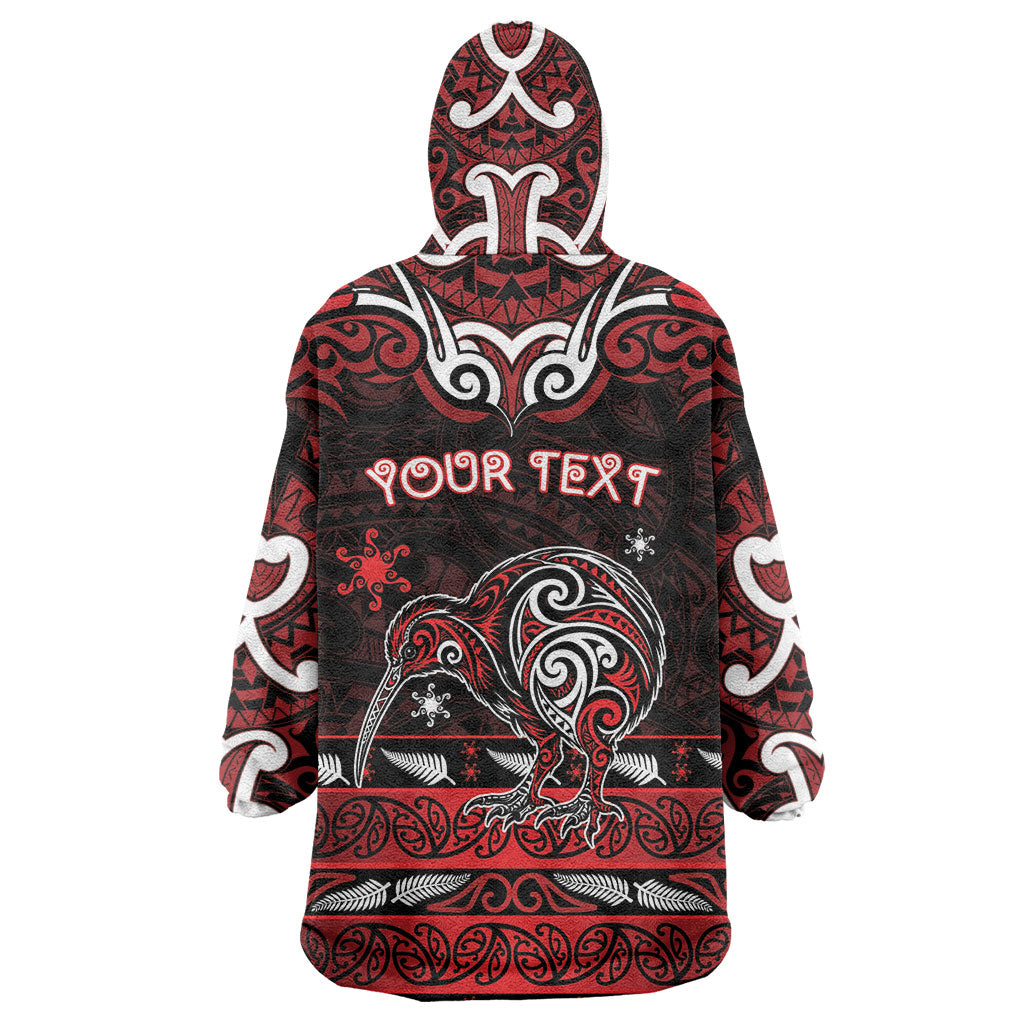 Personalised Ngapuhi Aotearoa Meri Kirihimete Wearable Blanket Hoodie Maori Kiwi Bird Silver Fern Koru Pattern
