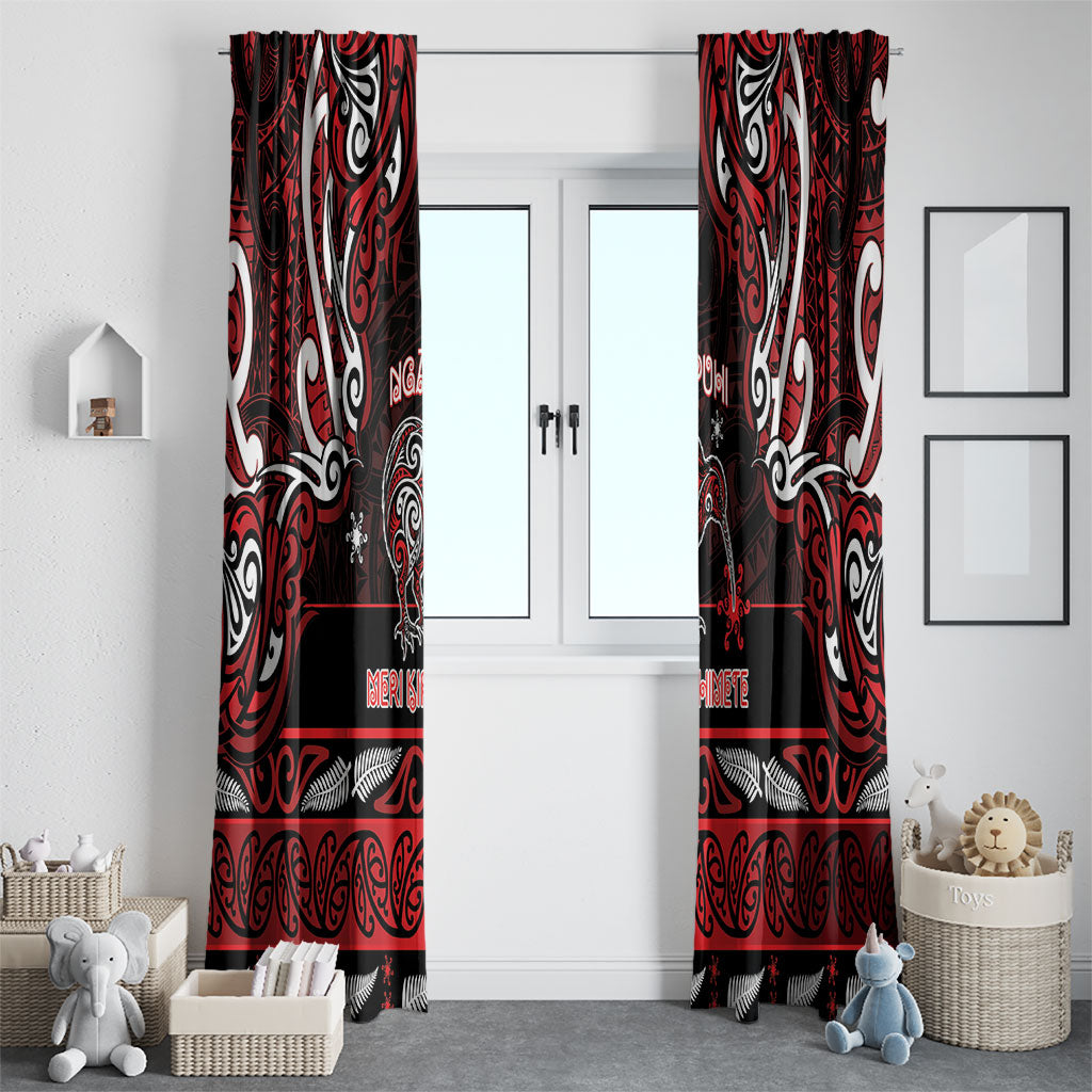 Ngapuhi Aotearoa Meri Kirihimete Window Curtain Maori Kiwi Bird Silver Fern Koru Pattern