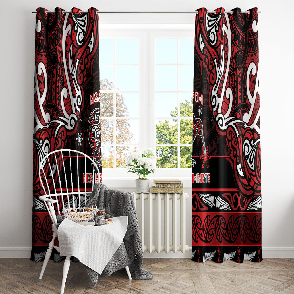 Ngapuhi Aotearoa Meri Kirihimete Window Curtain Maori Kiwi Bird Silver Fern Koru Pattern