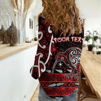 Personalised Ngapuhi Aotearoa Meri Kirihimete Women Casual Shirt Maori Kiwi Bird Silver Fern Koru Pattern