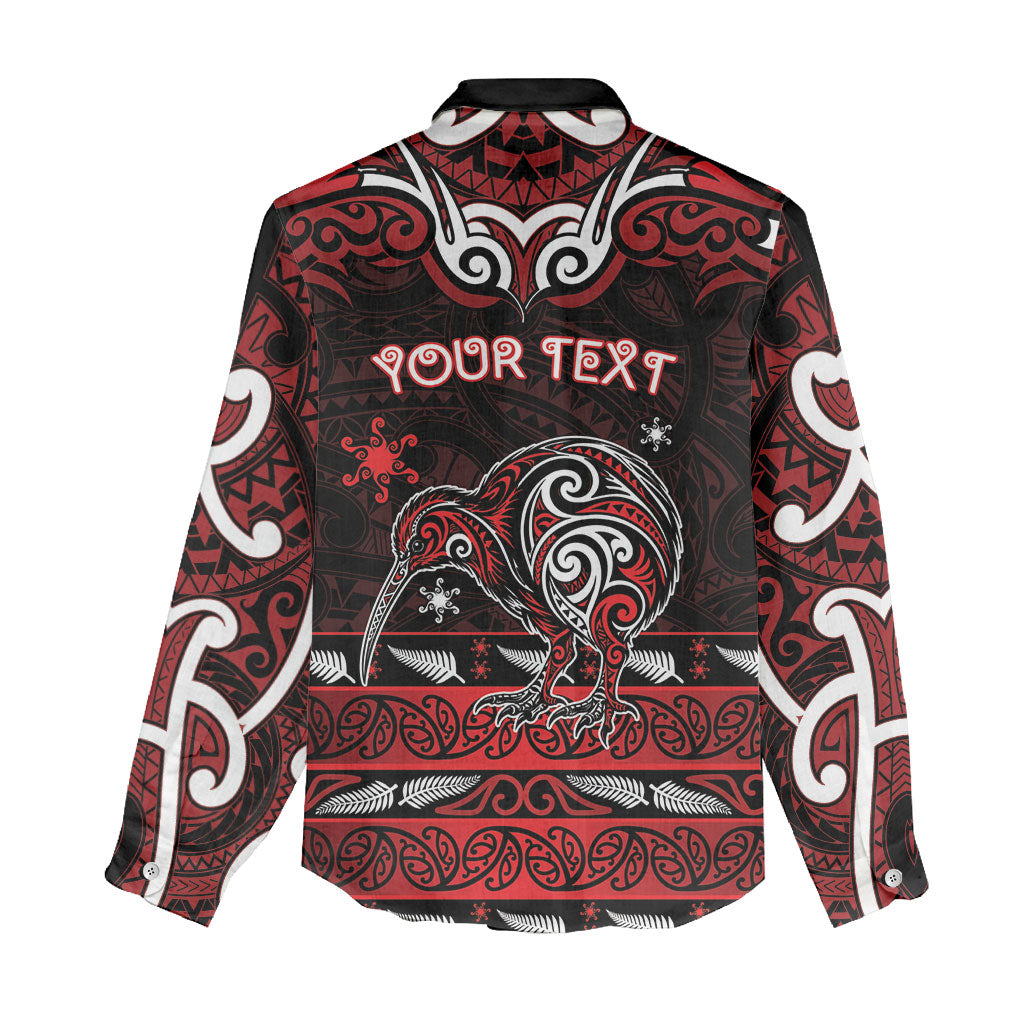 Personalised Ngapuhi Aotearoa Meri Kirihimete Women Casual Shirt Maori Kiwi Bird Silver Fern Koru Pattern