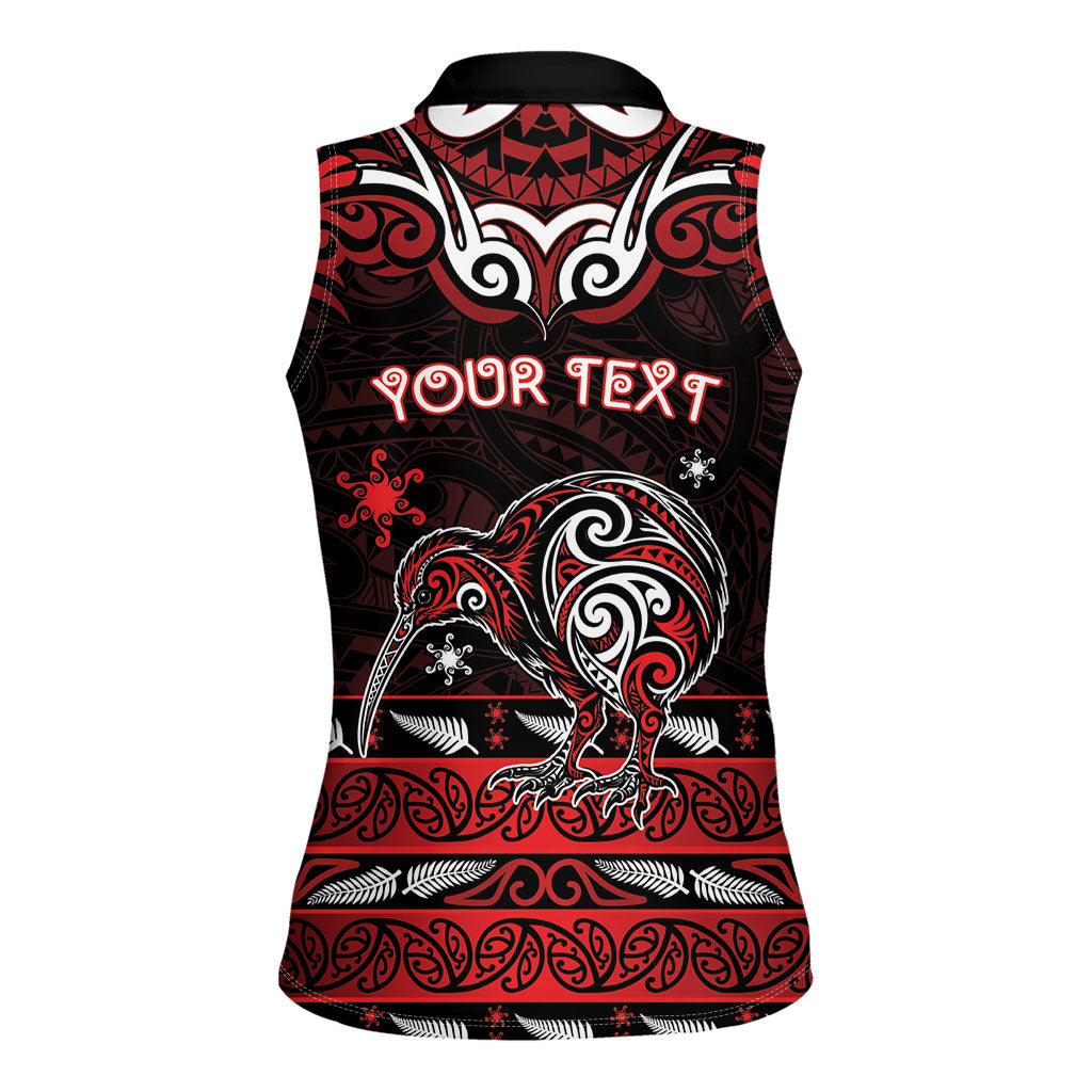Personalised Ngapuhi Aotearoa Meri Kirihimete Women Sleeveless Polo Shirt Maori Kiwi Bird Silver Fern Koru Pattern
