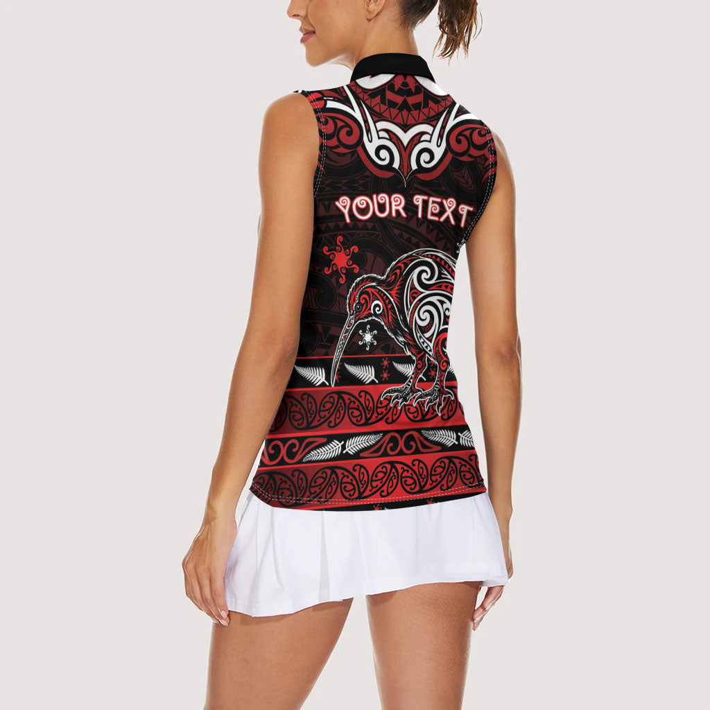 Personalised Ngapuhi Aotearoa Meri Kirihimete Women Sleeveless Polo Shirt Maori Kiwi Bird Silver Fern Koru Pattern