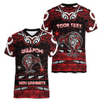 Personalised Ngapuhi Aotearoa Meri Kirihimete Women V-Neck T-Shirt Maori Kiwi Bird Silver Fern Koru Pattern