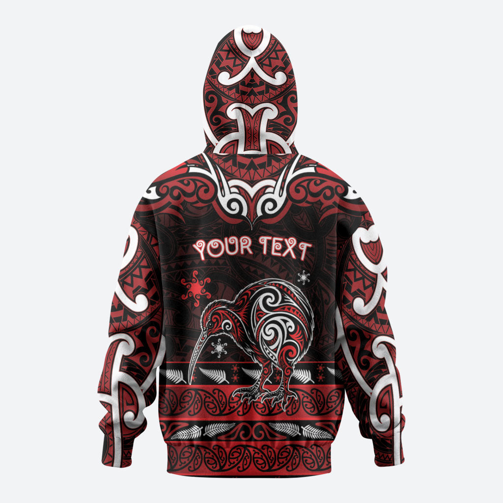 Personalised Ngapuhi Aotearoa Meri Kirihimete Zip Hoodie Maori Kiwi Bird Silver Fern Koru Pattern