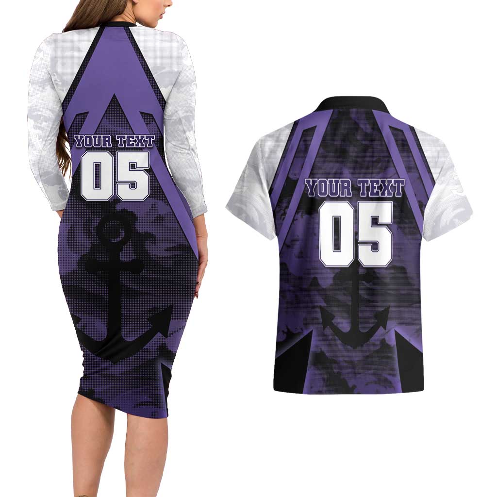 Custom Fremantle Football Couples Matching Long Sleeve Bodycon Dress and Hawaiian Shirt Dockers Anchor Sporty Style