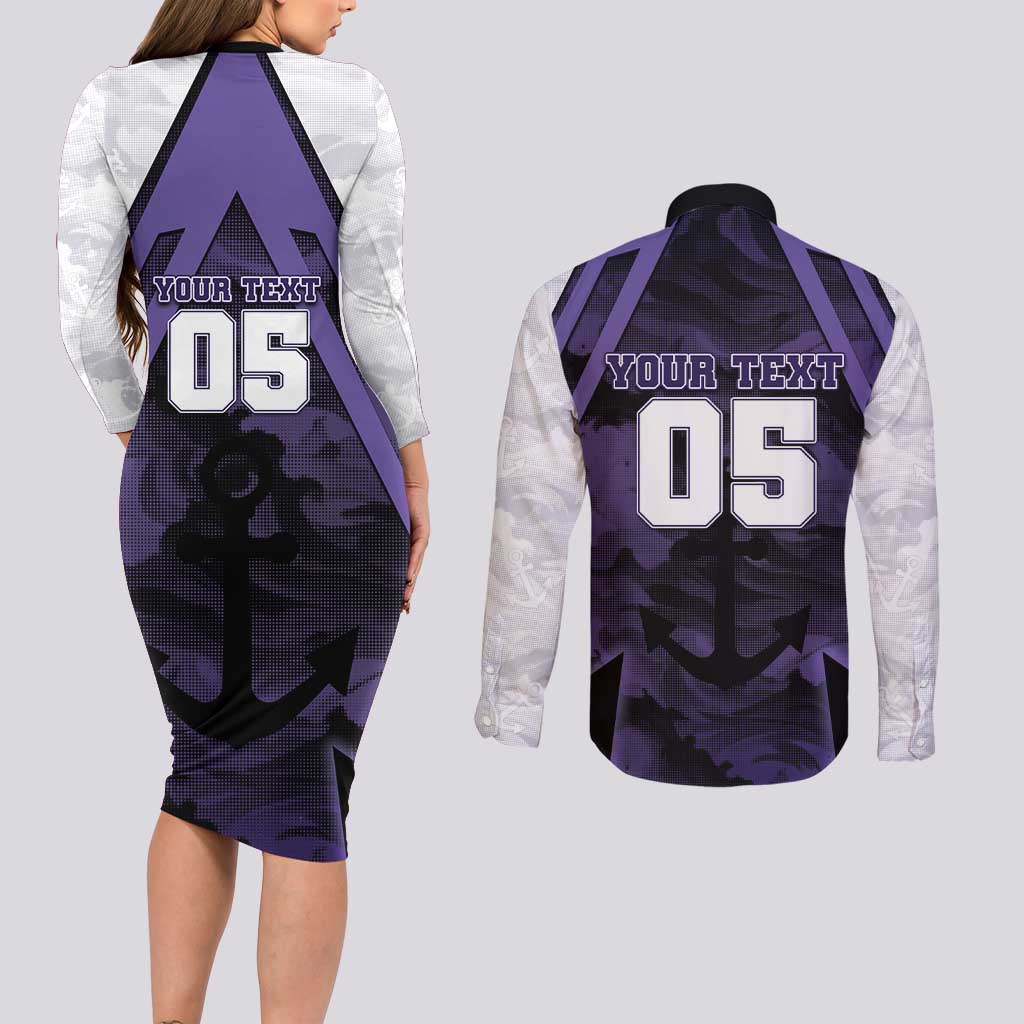 Custom Fremantle Football Couples Matching Long Sleeve Bodycon Dress and Long Sleeve Button Shirt Dockers Anchor Sporty Style