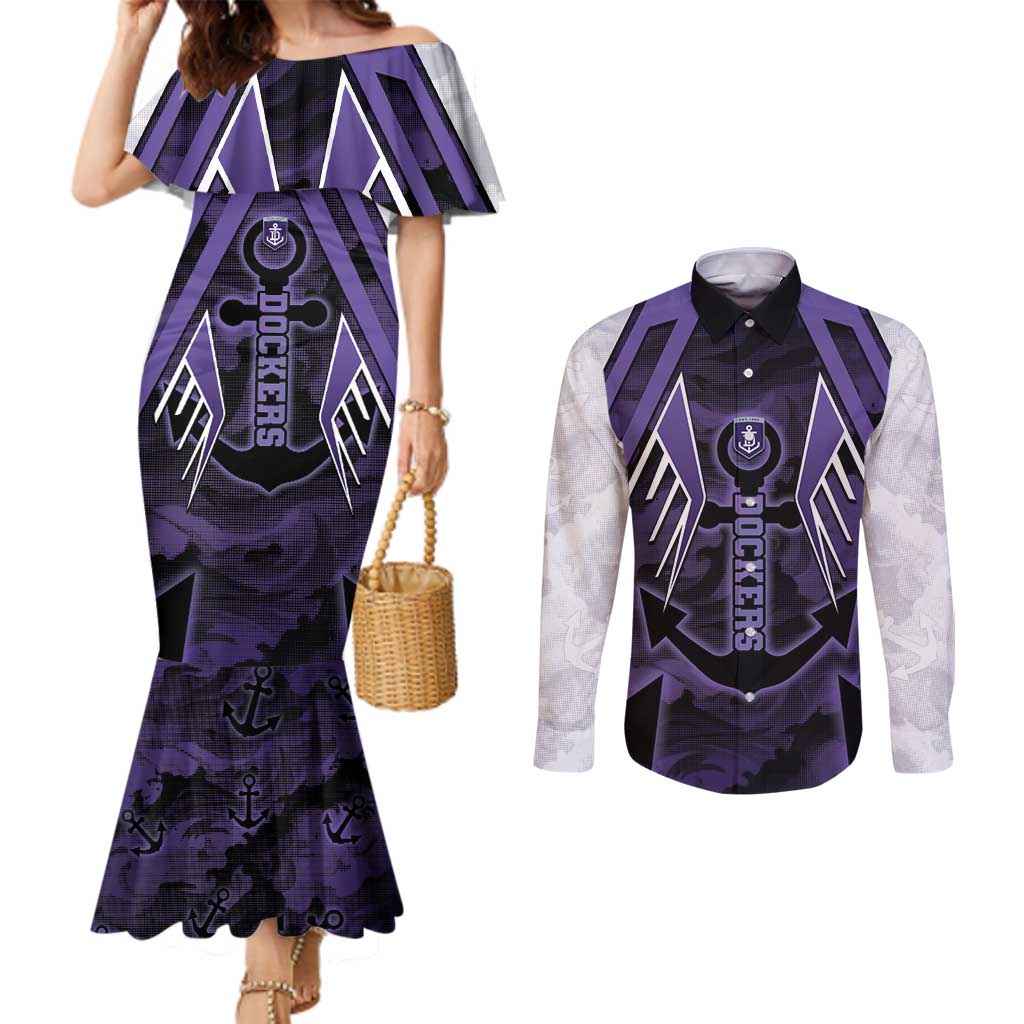 Custom Fremantle Football Couples Matching Mermaid Dress and Long Sleeve Button Shirt Dockers Anchor Sporty Style