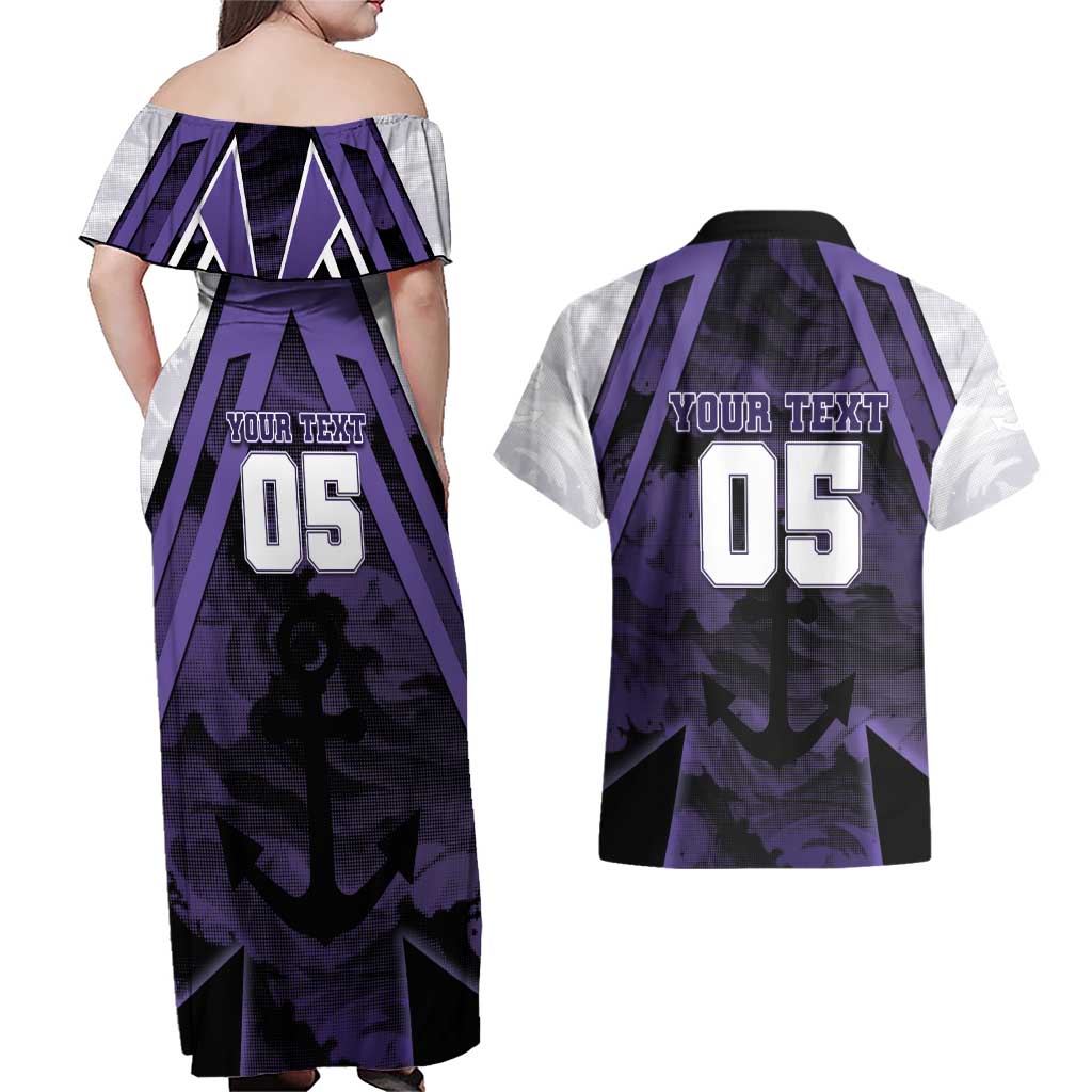 Custom Fremantle Football Couples Matching Off Shoulder Maxi Dress and Hawaiian Shirt Dockers Anchor Sporty Style