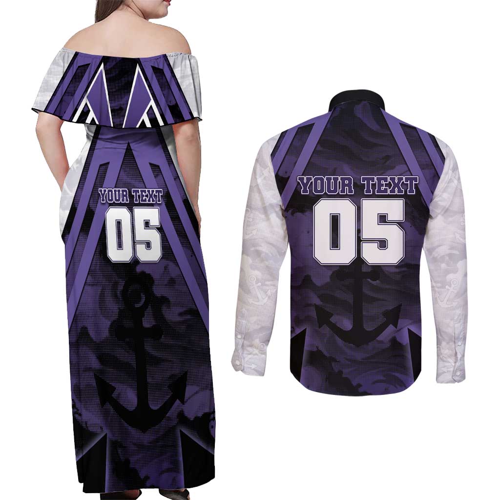 Custom Fremantle Football Couples Matching Off Shoulder Maxi Dress and Long Sleeve Button Shirt Dockers Anchor Sporty Style