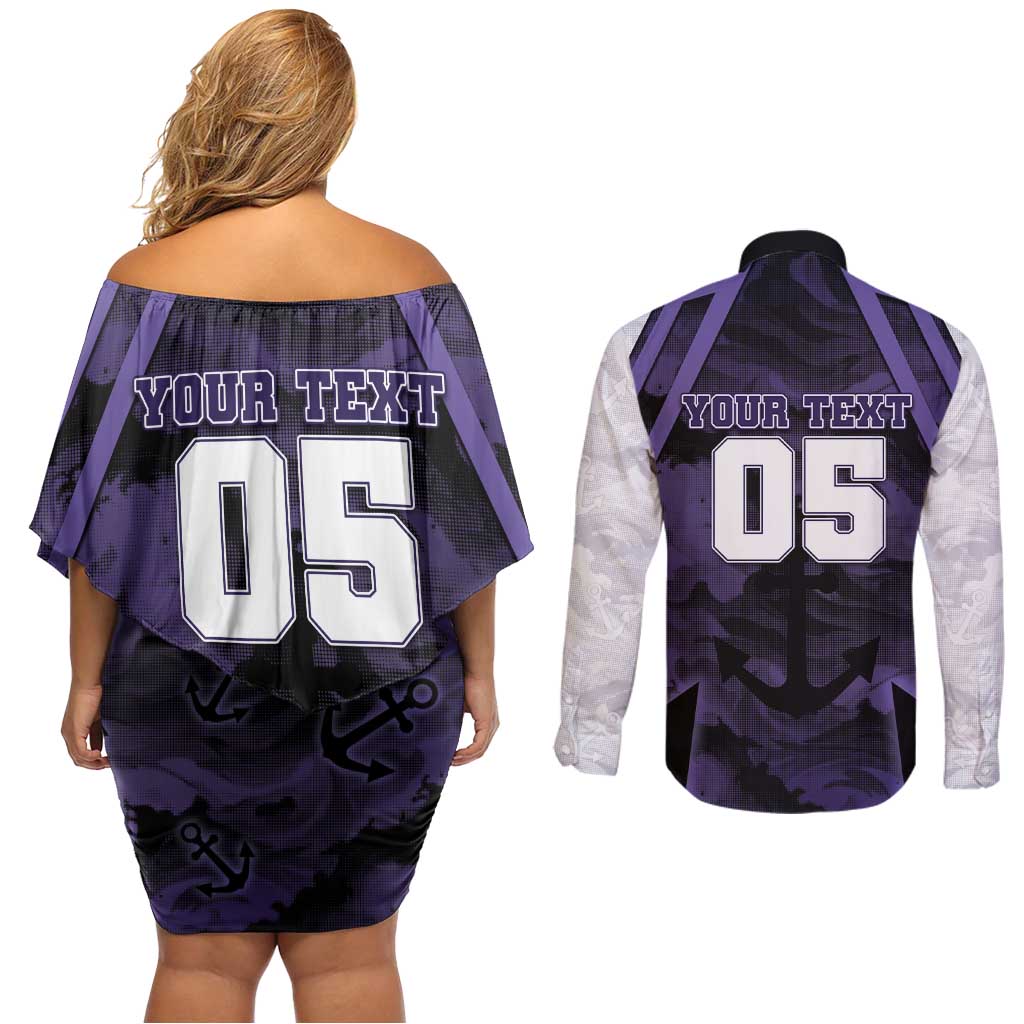 Custom Fremantle Football Couples Matching Off Shoulder Short Dress and Long Sleeve Button Shirt Dockers Anchor Sporty Style