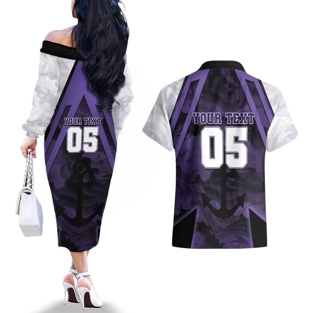 Custom Fremantle Football Couples Matching Off The Shoulder Long Sleeve Dress and Hawaiian Shirt Dockers Anchor Sporty Style