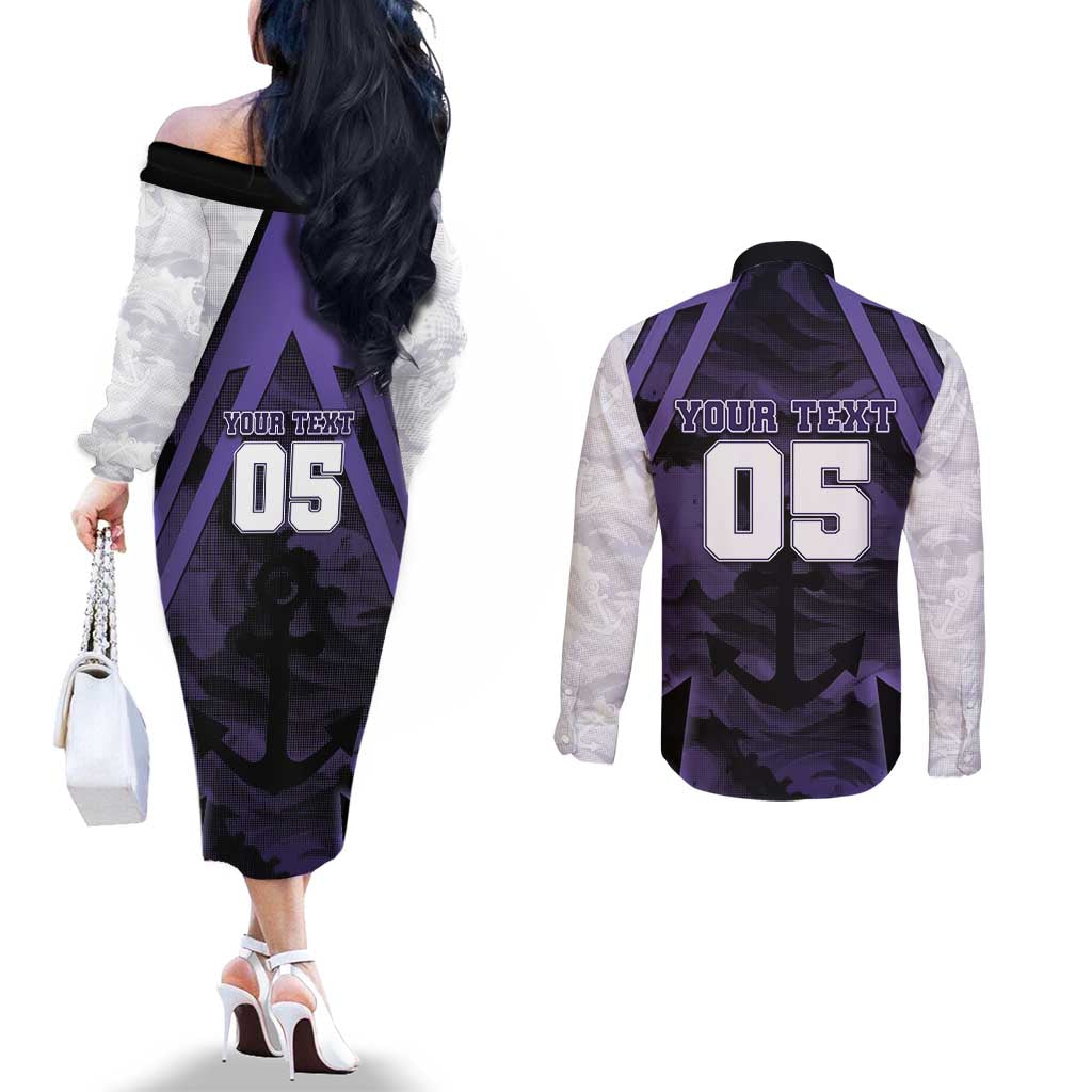 Custom Fremantle Football Couples Matching Off The Shoulder Long Sleeve Dress and Long Sleeve Button Shirt Dockers Anchor Sporty Style