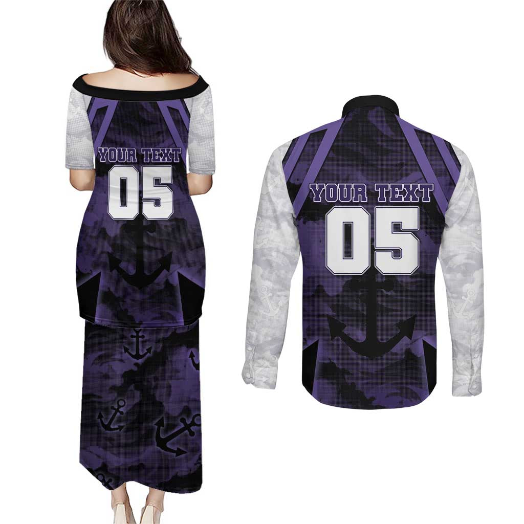 Custom Fremantle Football Couples Matching Puletasi and Long Sleeve Button Shirt Dockers Anchor Sporty Style