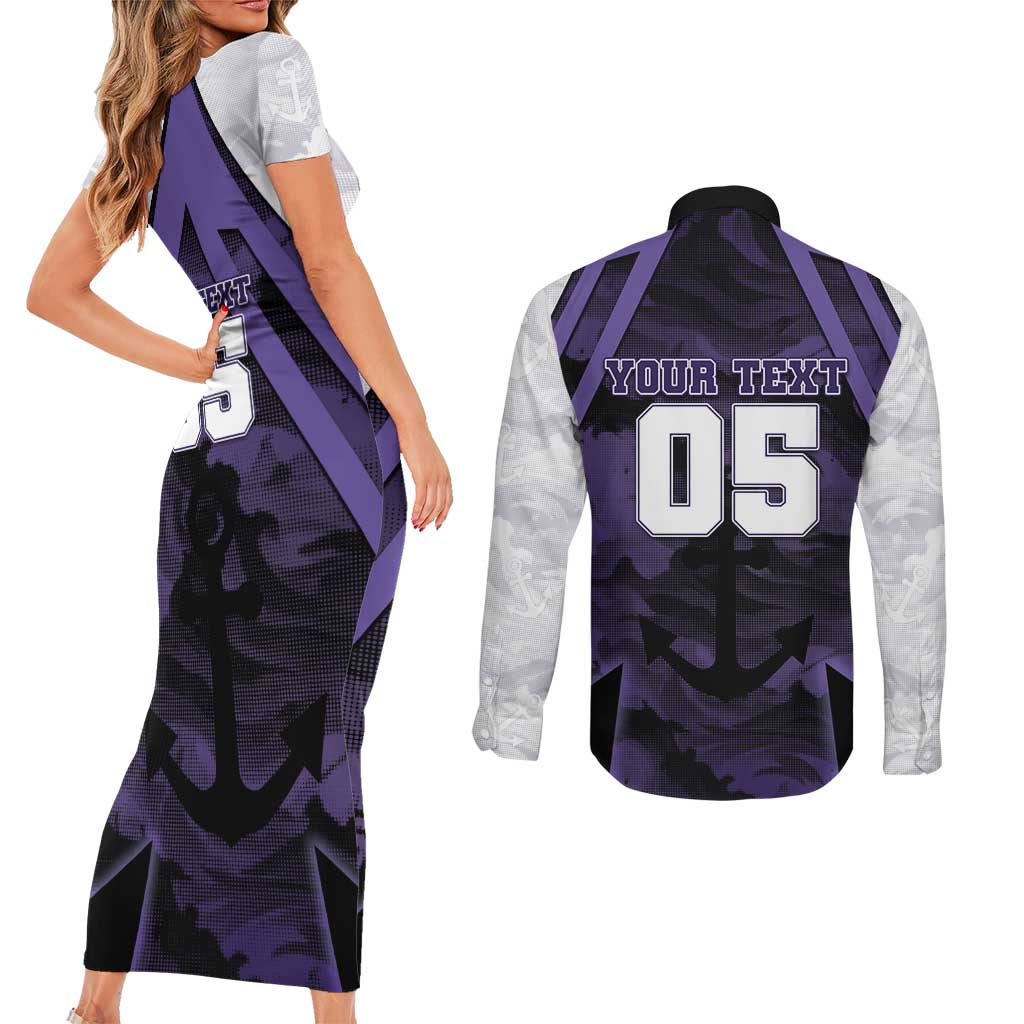 Custom Fremantle Football Couples Matching Short Sleeve Bodycon Dress and Long Sleeve Button Shirt Dockers Anchor Sporty Style