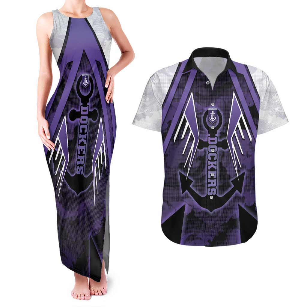 Custom Fremantle Football Couples Matching Tank Maxi Dress and Hawaiian Shirt Dockers Anchor Sporty Style