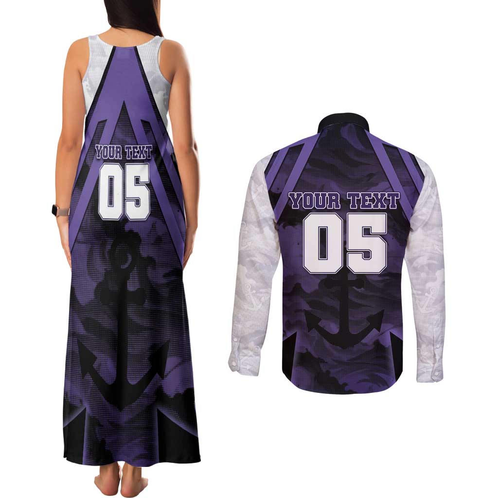 Custom Fremantle Football Couples Matching Tank Maxi Dress and Long Sleeve Button Shirt Dockers Anchor Sporty Style