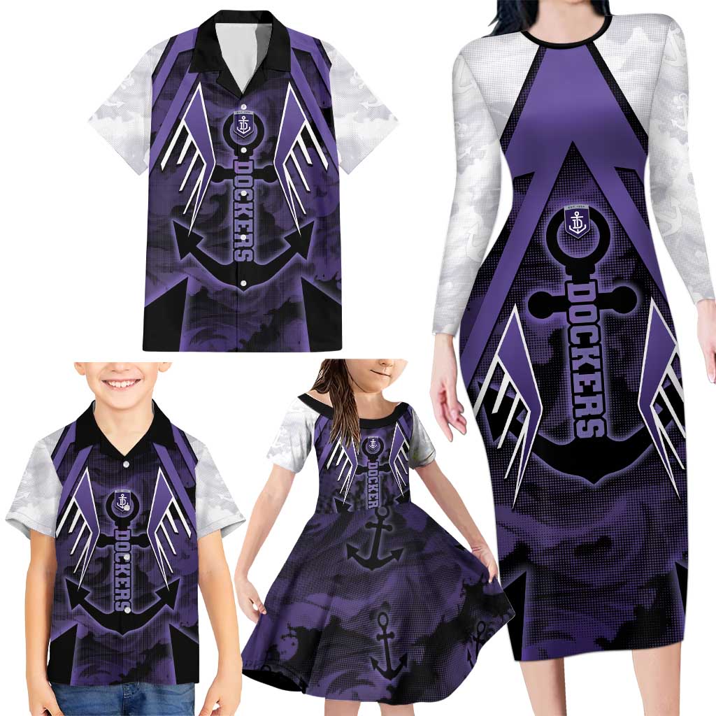 Custom Fremantle Football Family Matching Long Sleeve Bodycon Dress and Hawaiian Shirt Dockers Anchor Sporty Style