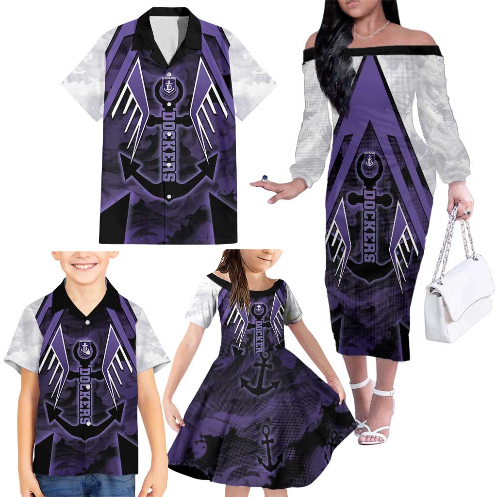 Custom Fremantle Football Family Matching Off The Shoulder Long Sleeve Dress and Hawaiian Shirt Dockers Anchor Sporty Style