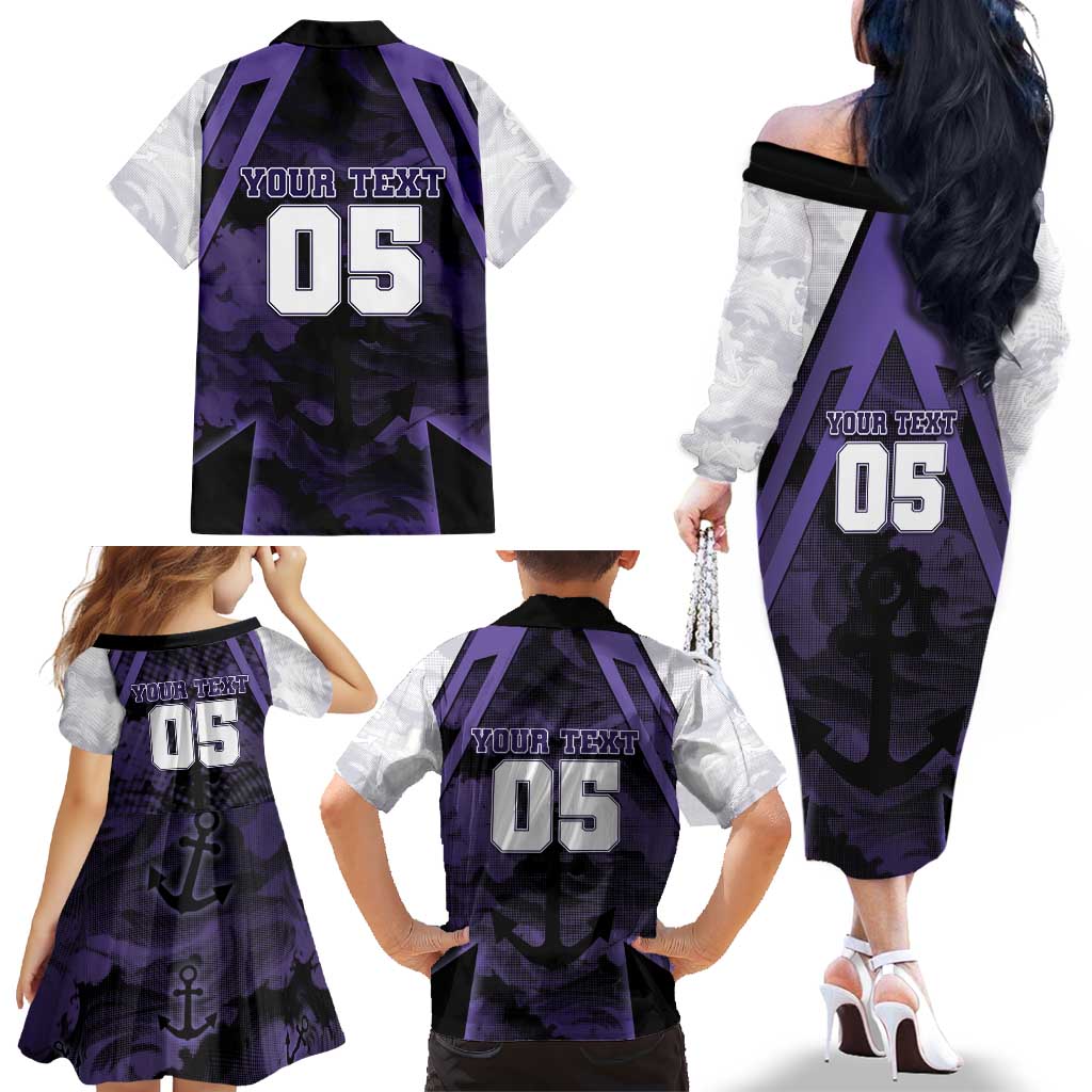Custom Fremantle Football Family Matching Off The Shoulder Long Sleeve Dress and Hawaiian Shirt Dockers Anchor Sporty Style