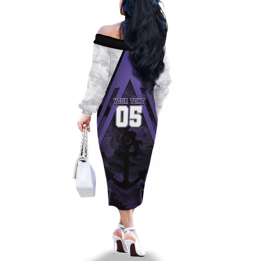 Custom Fremantle Football Family Matching Off The Shoulder Long Sleeve Dress and Hawaiian Shirt Dockers Anchor Sporty Style
