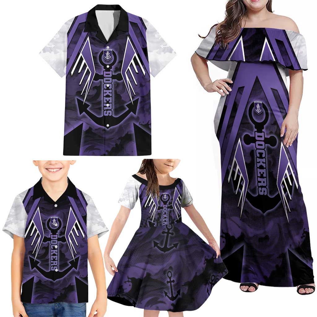 Custom Fremantle Football Family Matching Off Shoulder Maxi Dress and Hawaiian Shirt Dockers Anchor Sporty Style