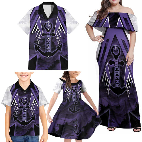 Custom Fremantle Football Family Matching Off Shoulder Maxi Dress and Hawaiian Shirt Dockers Anchor Sporty Style