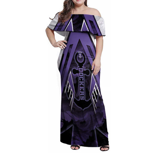 Custom Fremantle Football Family Matching Off Shoulder Maxi Dress and Hawaiian Shirt Dockers Anchor Sporty Style