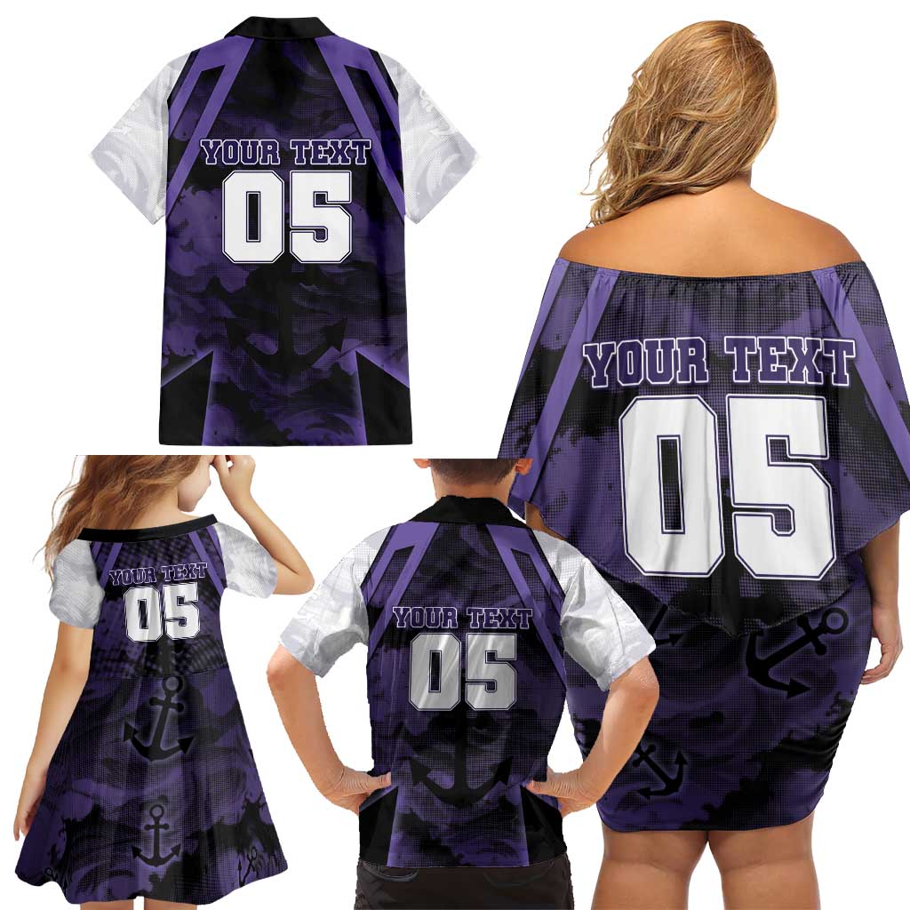 Custom Fremantle Football Family Matching Off Shoulder Short Dress and Hawaiian Shirt Dockers Anchor Sporty Style