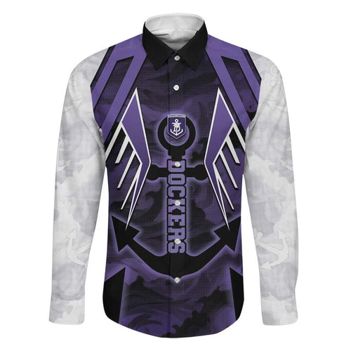 Custom Fremantle Football Family Matching Off Shoulder Short Dress and Hawaiian Shirt Dockers Anchor Sporty Style