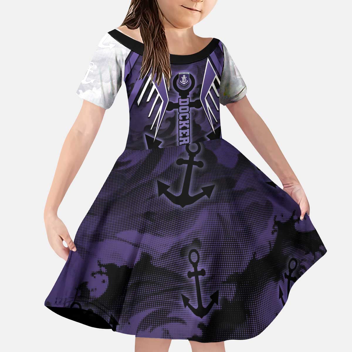 Custom Fremantle Football Kid Short Sleeve Dress Dockers Anchor Sporty Style