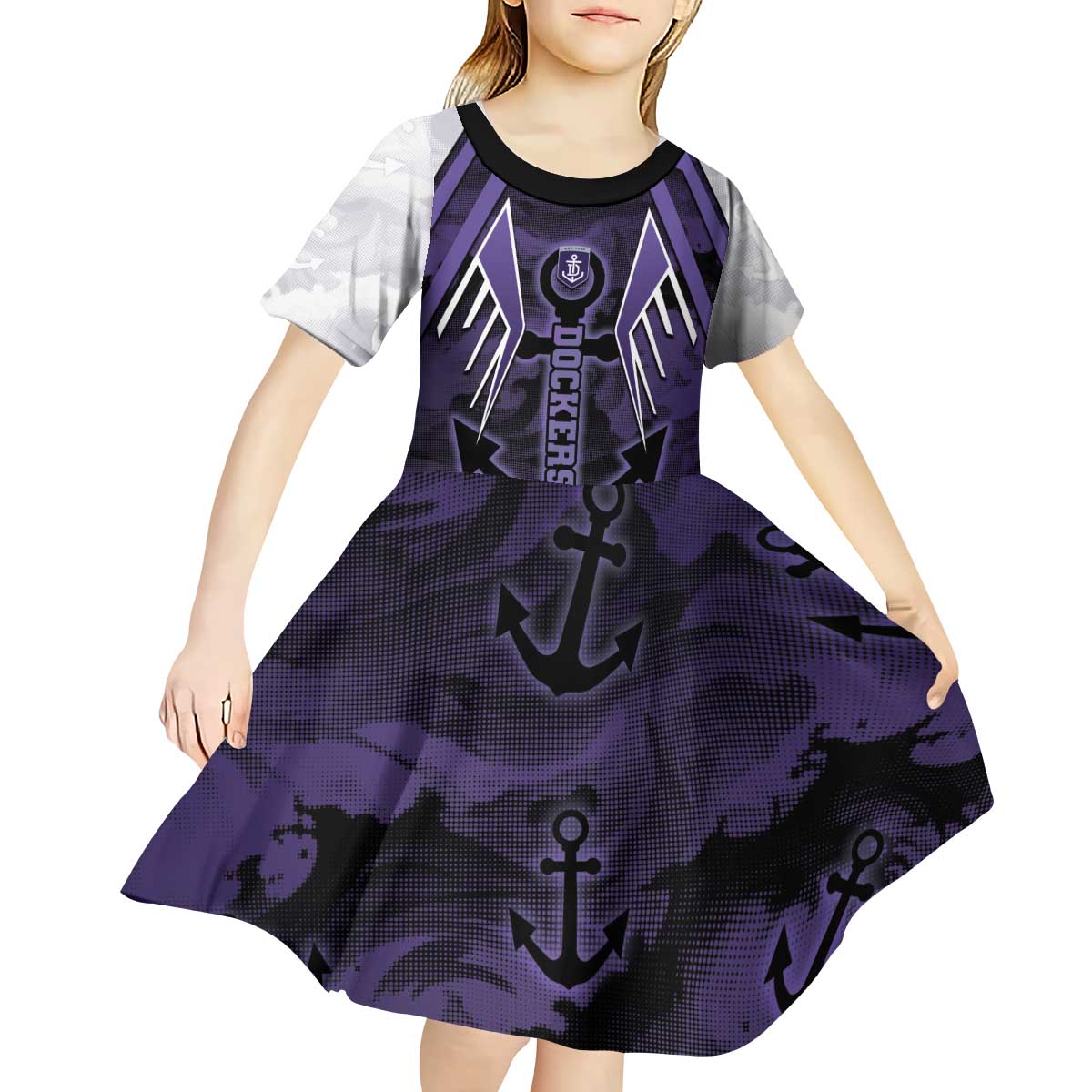 Custom Fremantle Football Kid Short Sleeve Dress Dockers Anchor Sporty Style