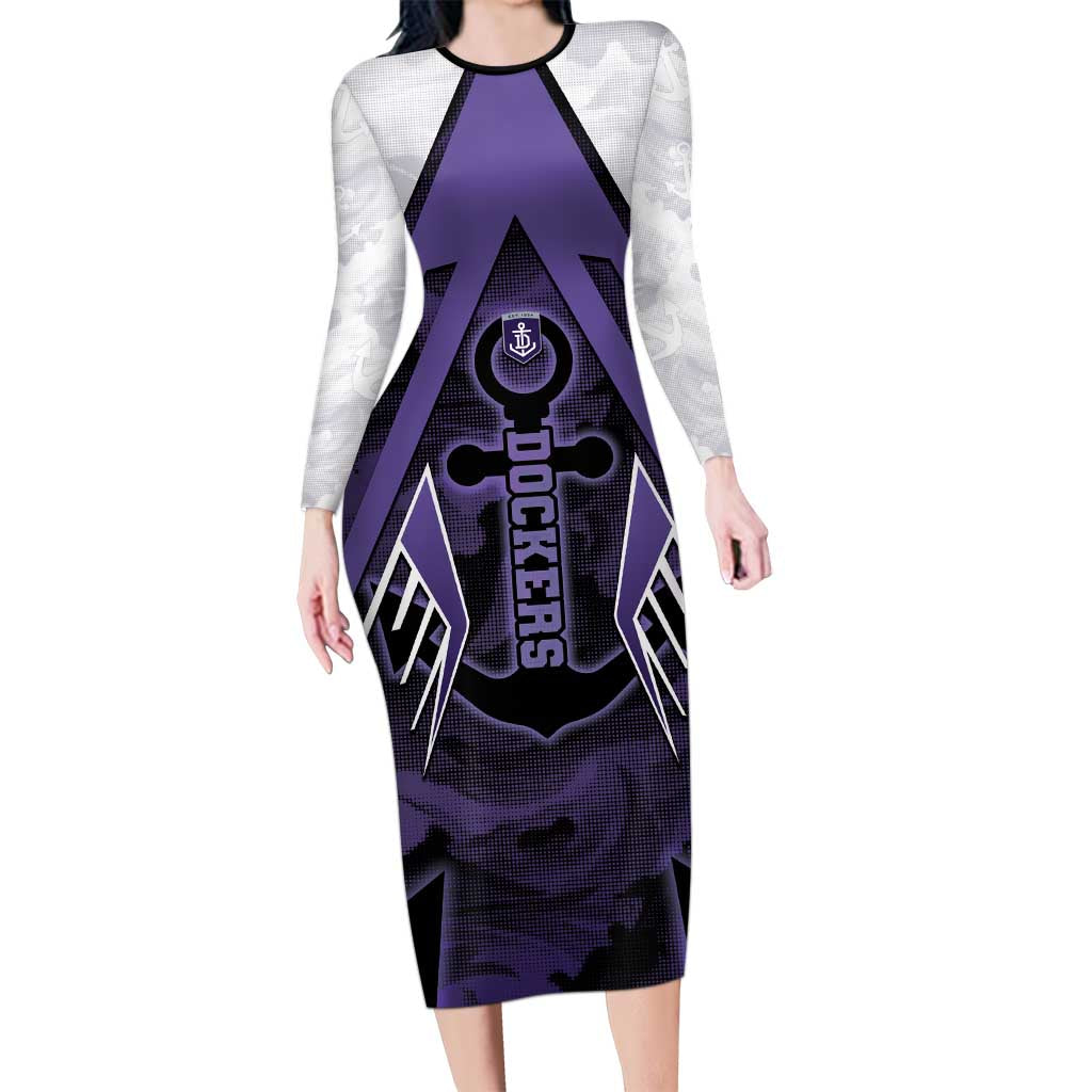 Custom Fremantle Football Long Sleeve Bodycon Dress Dockers Anchor Sporty Style