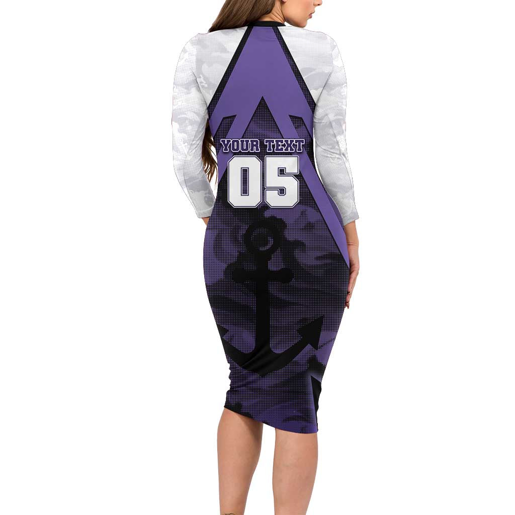 Custom Fremantle Football Long Sleeve Bodycon Dress Dockers Anchor Sporty Style