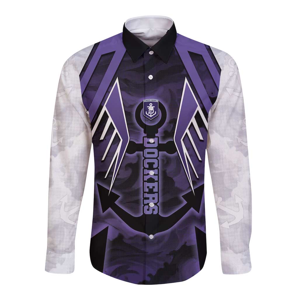 Custom Fremantle Football Long Sleeve Button Shirt Dockers Anchor Sporty Style
