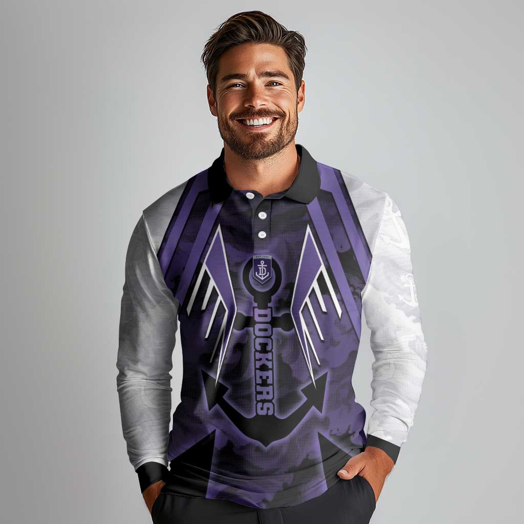 Custom Fremantle Football Long Sleeve Polo Shirt Dockers Anchor Sporty Style