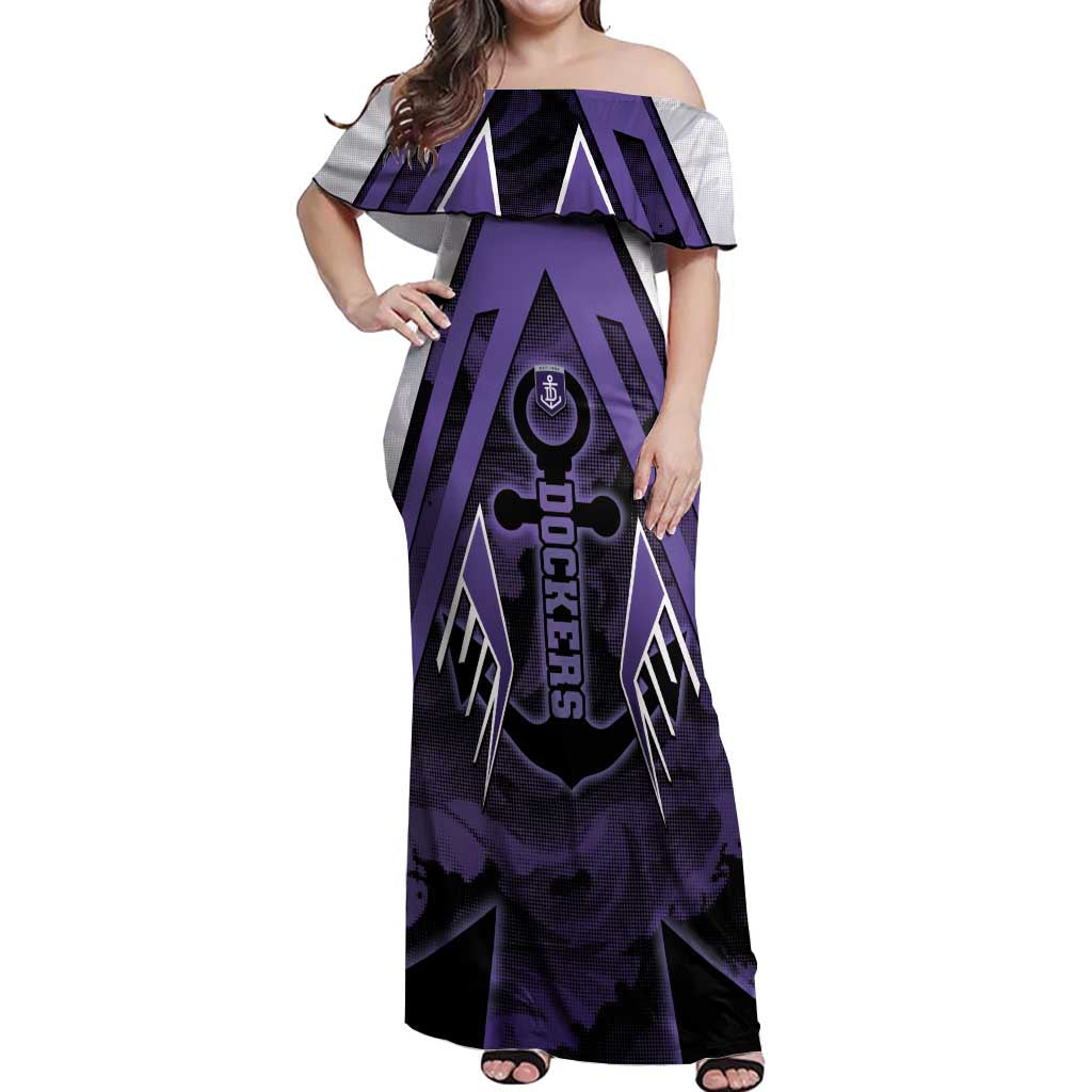 Custom Fremantle Football Off Shoulder Maxi Dress Dockers Anchor Sporty Style