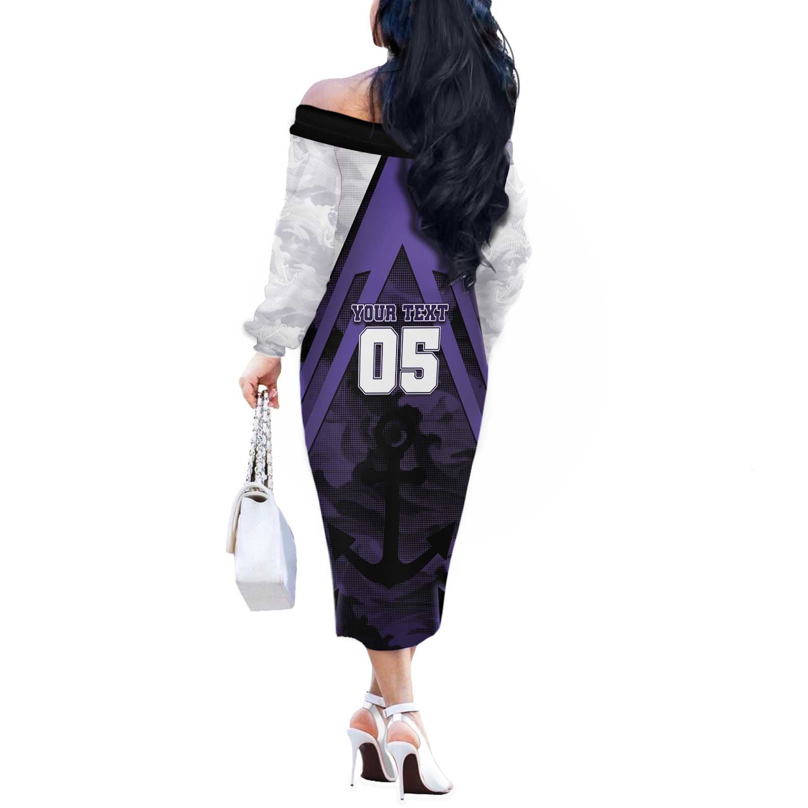 Custom Fremantle Football Off The Shoulder Long Sleeve Dress Dockers Anchor Sporty Style
