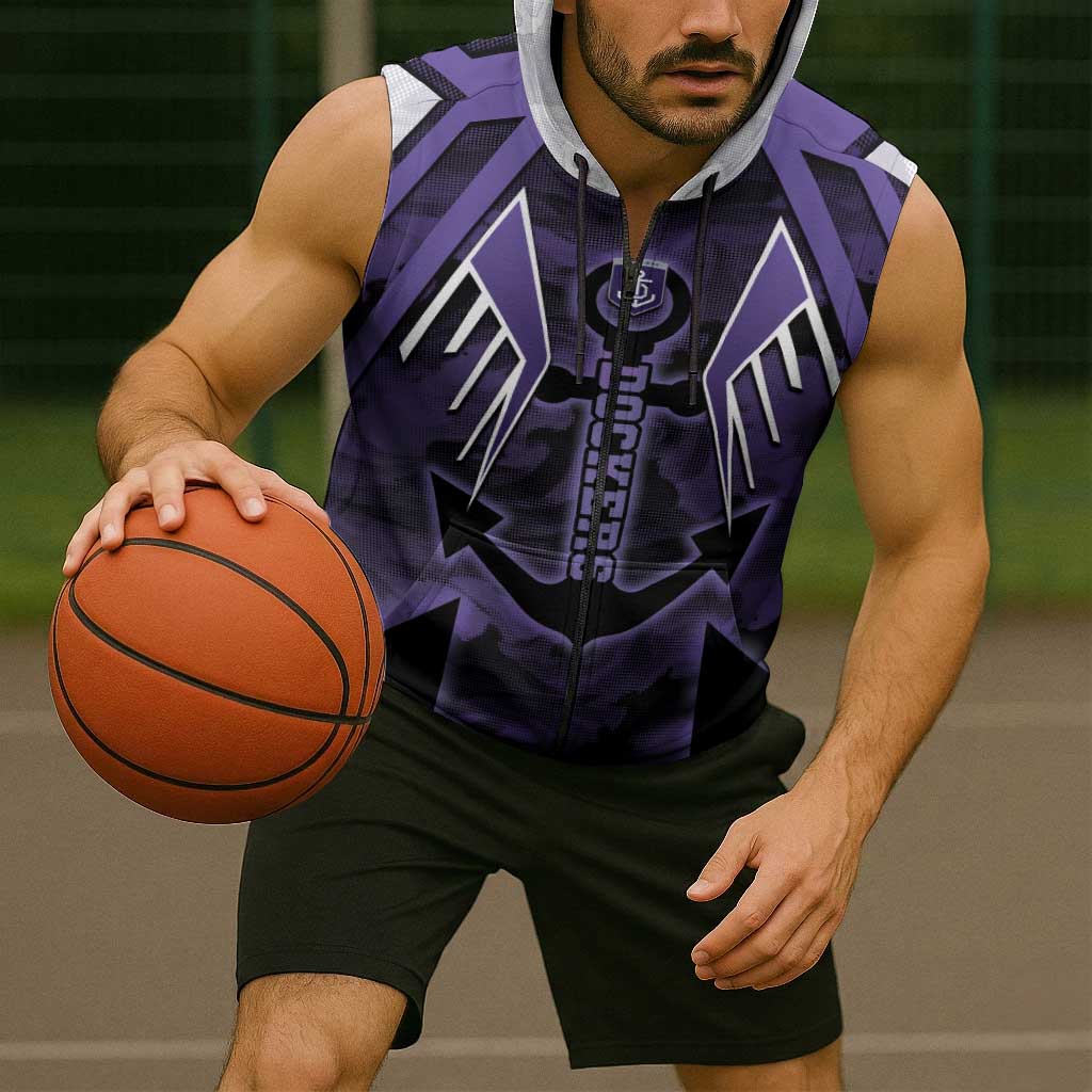 Custom Fremantle Football Sleeveless Zip Hoodie Dockers Anchor Sporty Style