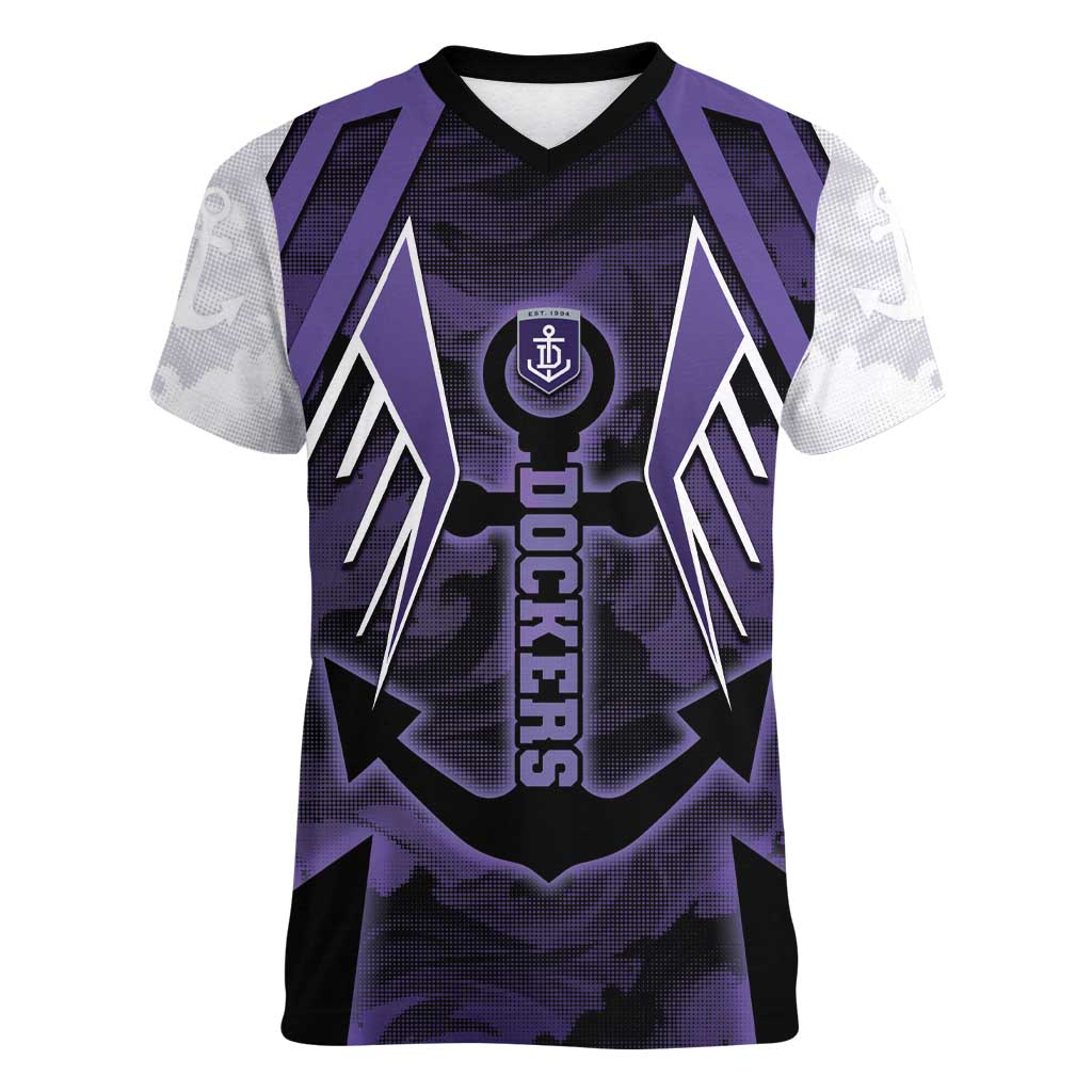 Custom Fremantle Football Women V-Neck T-Shirt Dockers Anchor Sporty Style