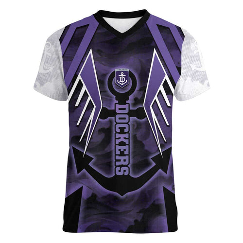 Custom Fremantle Football Women V-Neck T-Shirt Dockers Anchor Sporty Style