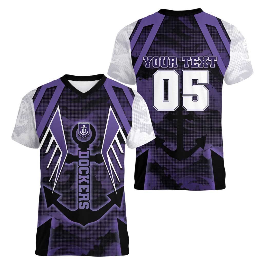 Custom Fremantle Football Women V-Neck T-Shirt Dockers Anchor Sporty Style