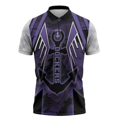 Custom Fremantle Football Zipper Polo Shirt Dockers Anchor Sporty Style
