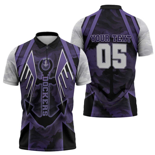 Custom Fremantle Football Zipper Polo Shirt Dockers Anchor Sporty Style